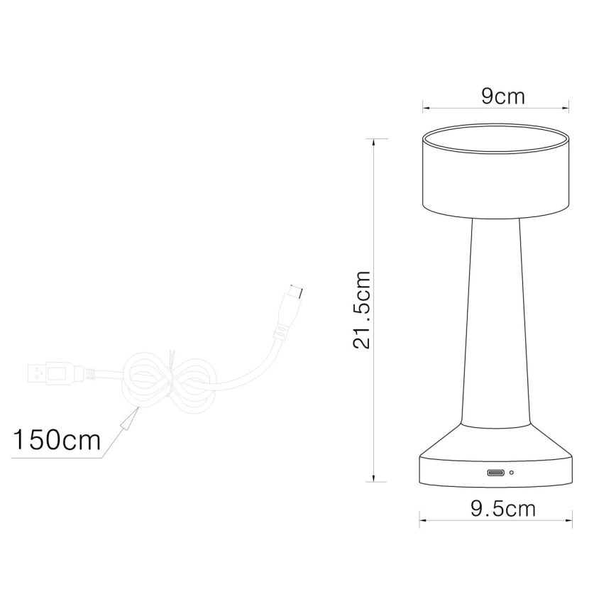 Globo - LED Prigušiva stolna lampa na dodir LED/1W/3,7V 2700K/4000K/6500K 800 mAh USB crna