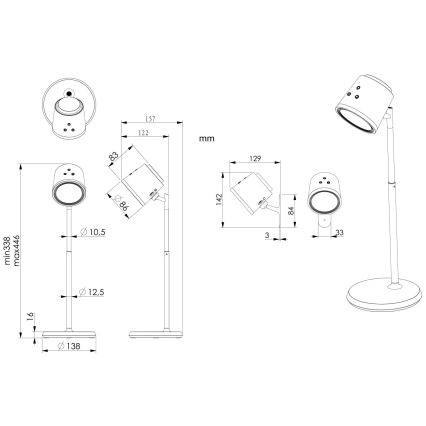 Globo - LED Prigušiva stolna lampa na dodir 4u1 LED/6W/3,7V 3000K/4000K/6500K 1500 mAh USB crna