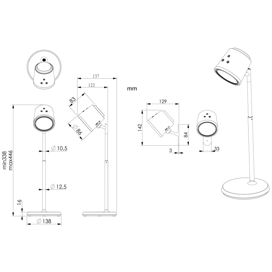 Globo - LED Prigušiva stolna lampa na dodir 4u1 LED/6W/3,7V 3000K/4000K/6500K 1500 mAh USB crna
