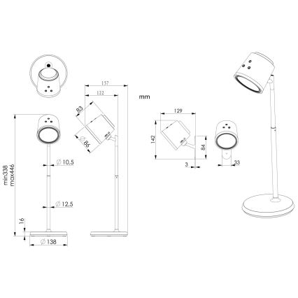 Globo - LED Prigušiva stolna lampa na dodir 4u1 LED/6W/3,7V 3000K/4000K/6500K 1500 mAh USB bijela