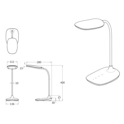 Globo - LED Prigušiva stolna lampa na dodir LED/9W/230V 3000K/4000K/6500K CRI 90 crna