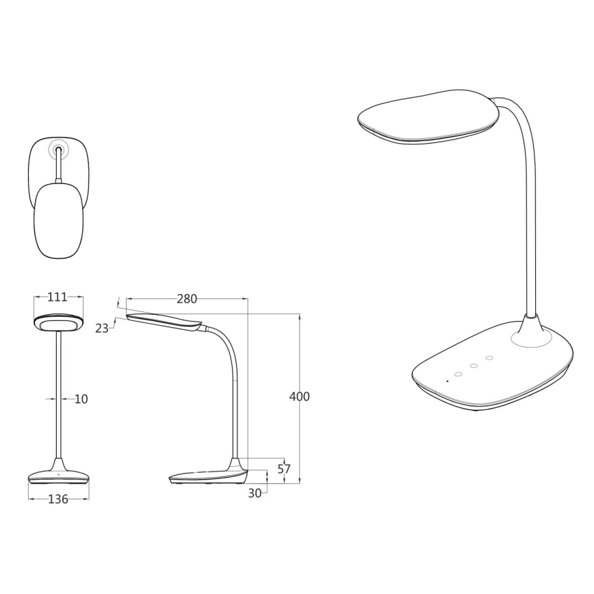 Globo - LED Prigušiva stolna lampa na dodir LED/9W/230V 3000K/4000K/6500K CRI 90 crna