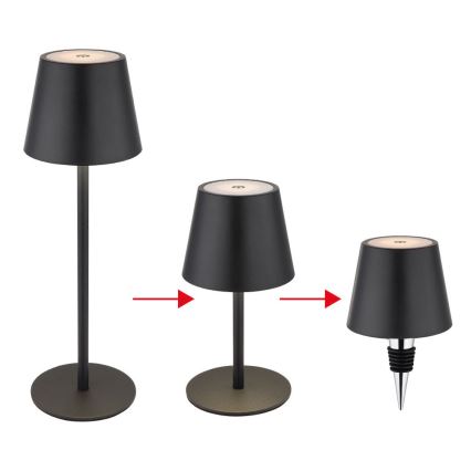 Globo - LED punjiva vanjska stolna lampa 3v1, prigušiva s dodirnim upravljanjem, LED/3W/5V 3000/4000/5000K IP54 1800 mAh crna