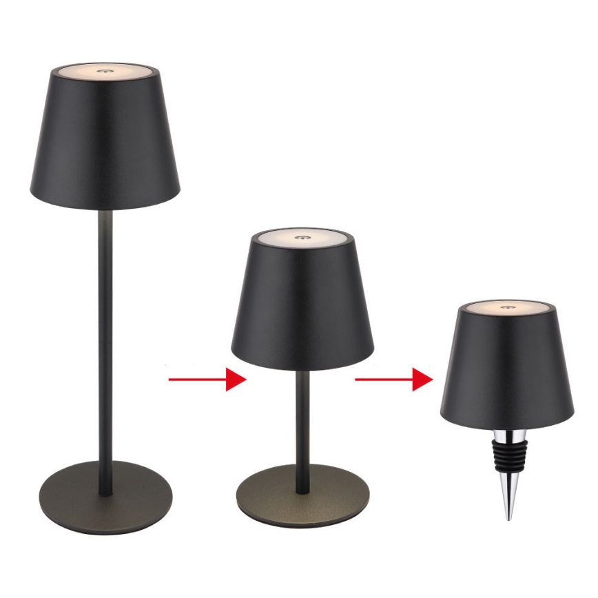 Globo - LED punjiva vanjska stolna lampa 3v1, prigušiva s dodirnim upravljanjem, LED/3W/5V 3000/4000/5000K IP54 1800 mAh crna
