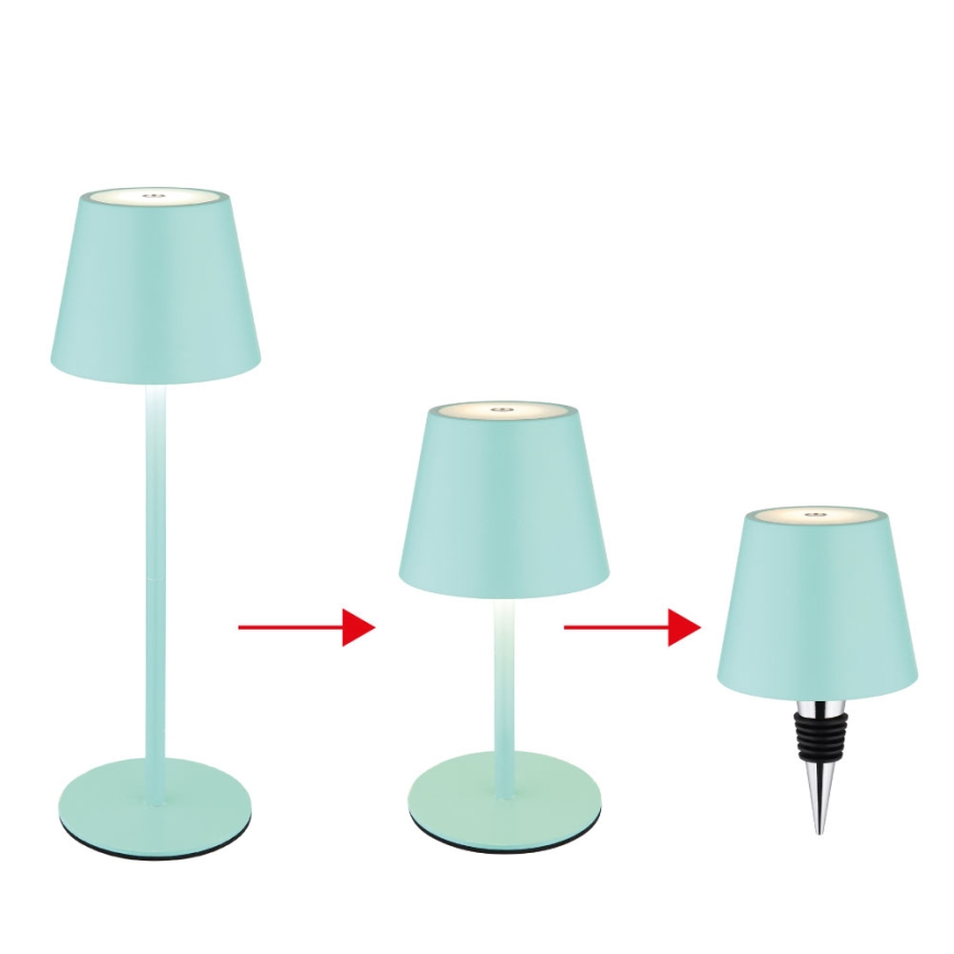 Globo - LED stolna lampa na dodir, punjiva, s mogućnošću prigušivanja, vanjska 3u1 LED/3W/5V 3000/4000/5000K IP54 1800 mAh mentolno-zelena