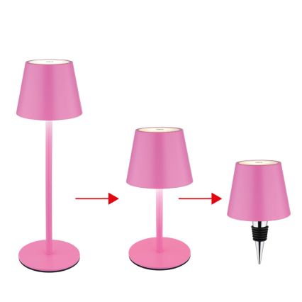 Globo - LED stolna lampa za vanjsku upotrebu, na dodir i s prigušivanjem, punjiva 3 u 1 LED/3W/5V 3000/4000/5000K IP54 1800 mAh ružičasta