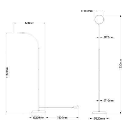 Globo - LED podna lampa s dodirnim upravljanjem i mogućnošću prigušivanja LED/8W/230V 2700K/4000K/6500K crna