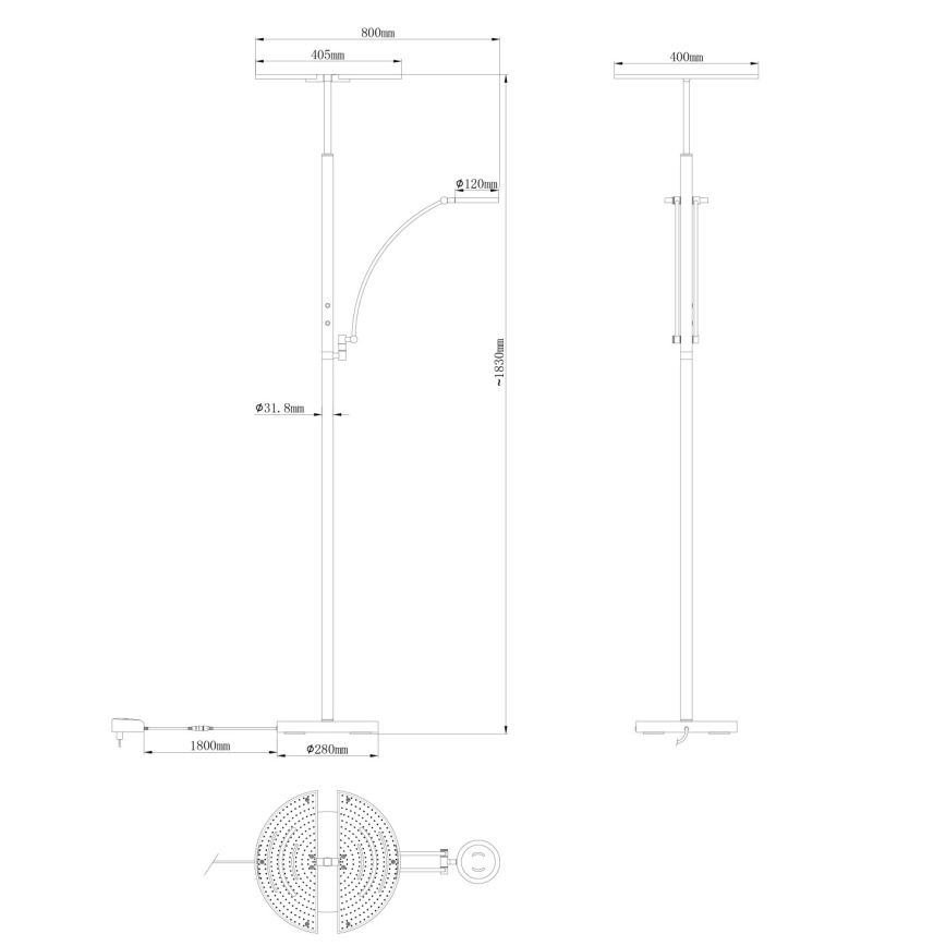 Globo - LED podna svjetiljka s mogućnošću prigušivanja LED/40W/230V + LED/5,5W 2700/4000/6000K matni krom