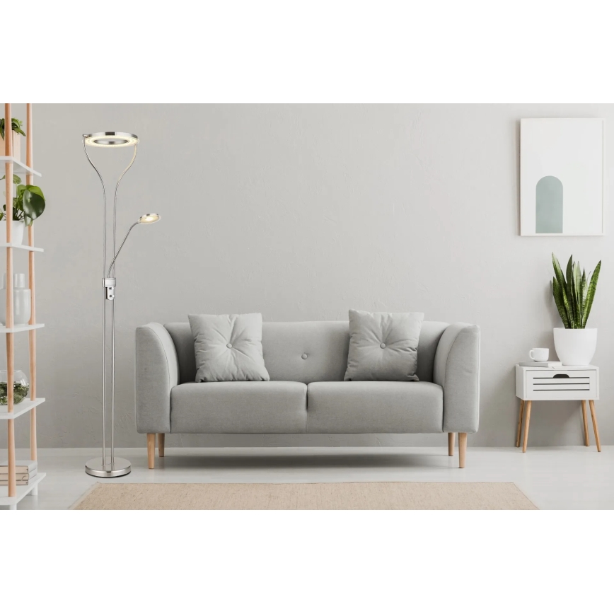 Globo - LED podna lampa s mogućnošću prigušivanja LED/20W/230V + LED/4W 3000K matni krom