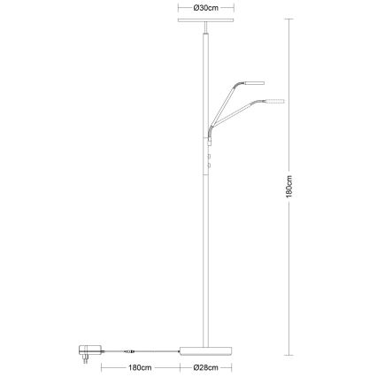 Globo - LED podna svjetiljka s mogućnošću prigušivanja LED/28W/230V + LED/5W 3000K matirani krom