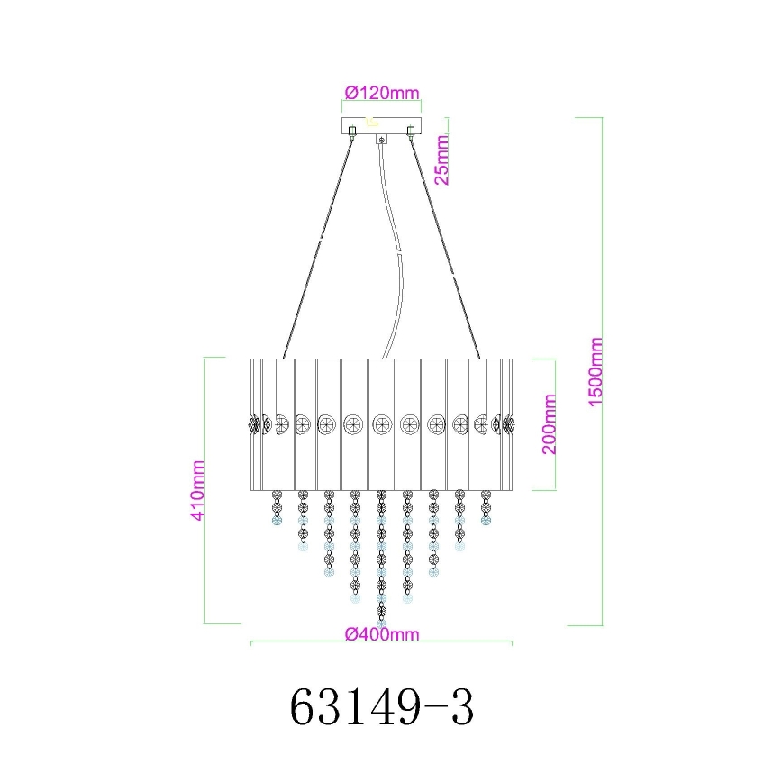 Globo - Luster na sajli 3xE27/40W/230V pr. 40 cm