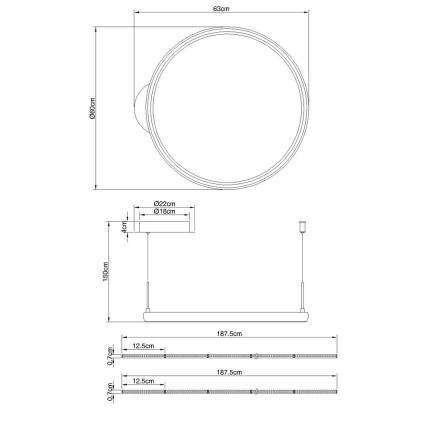 Globo - LED prigušivač lustera na užetu LED/36W/230V 2700-6000K crna + daljinski upravljač