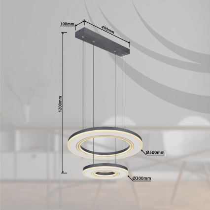 Globo - LED Prigušivi luster na sajli LED/50W/230V 2700-6000K pr. 50 cm crna + daljinski upravljač