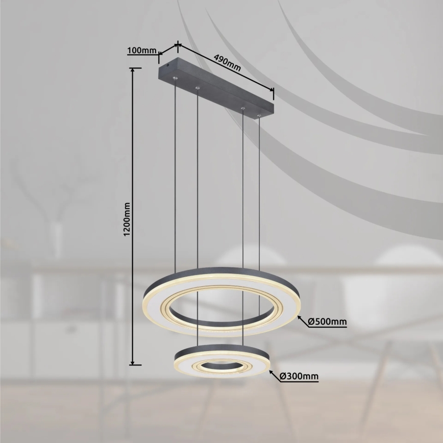 Globo - LED Prigušivi luster na sajli LED/50W/230V 2700-6000K pr. 50 cm crna + daljinski upravljač