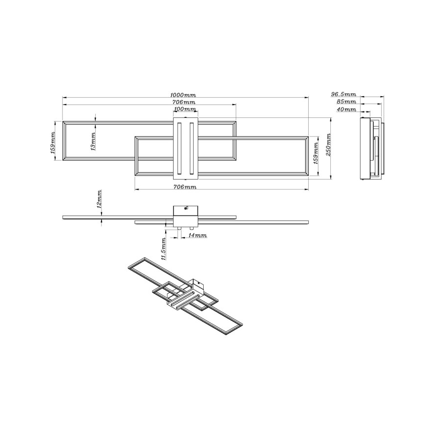 Globo - LED Stropna svjetiljka LED/40W/230V 3000K 25x100 cm crna