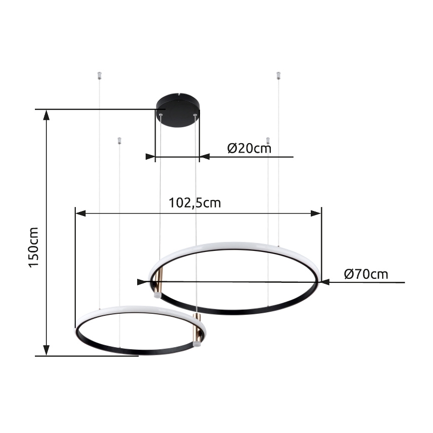Globo - LED Prigušivi luster na sajli LED/55W/230V 2700-6000K crna + daljinski upravljač
