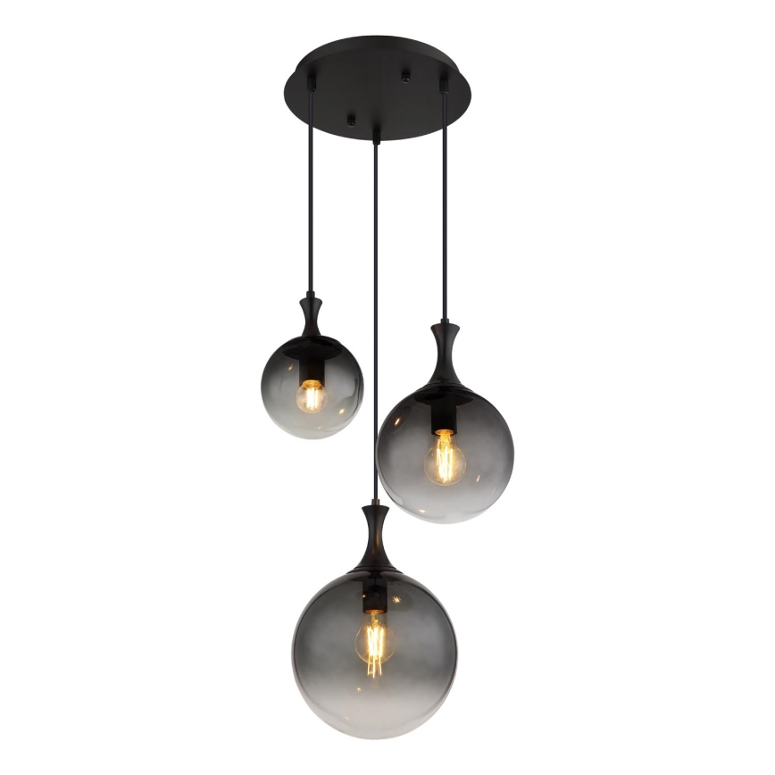 Globo - Luster na sajli 3xE27/10W/230V pr. 48 cm crna