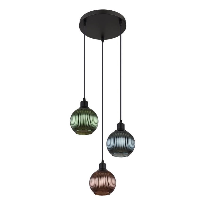 Globo - Luster na sajli 3xE27/25W/230V pr. 36 cm bakar/zelena/plava