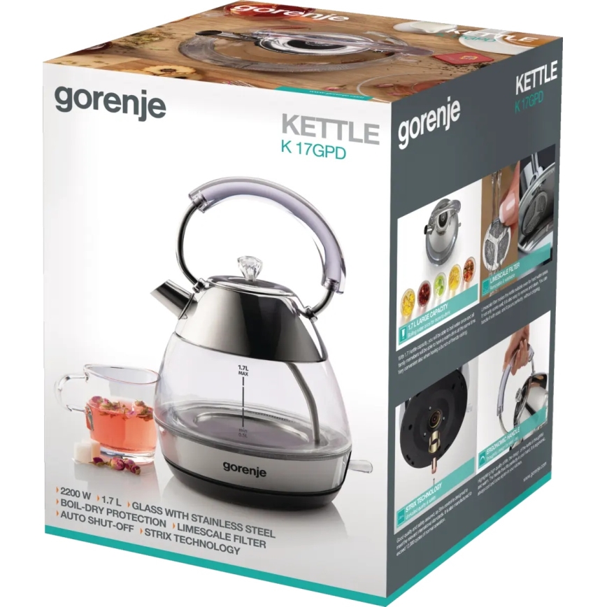 GORENJE K17GPD - Električno kuhalo za vodu 1,7 l 2200W/230V prozirno/nehrđajući čelik