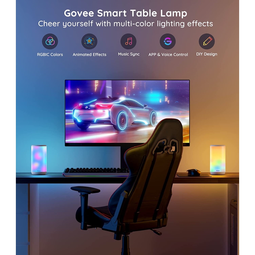 Govee - LED RGBIC prigušivačka stolne lampe AURA 2 2200-6500K Wi-Fi Matter