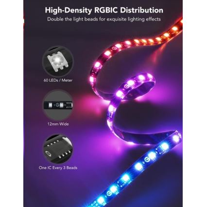 Govee - DreamView T2 DUAL TV 55-65 SMART LED RGBIC pozadinsko osvjetljenje Wi-Fi + daljinski upravljač