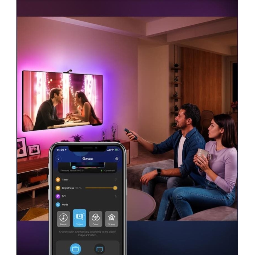 Govee - DreamView TV 75-85" SMART LED s pozadinskim osvjetljenjem RGBIC Wi-Fi + daljinski upravljač