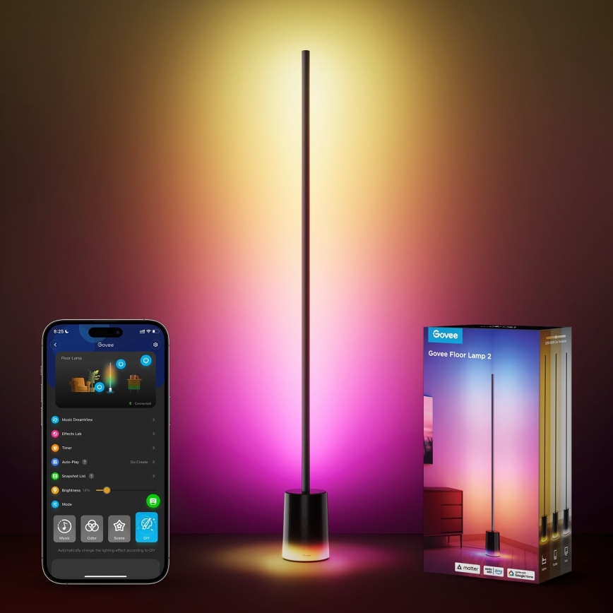 Govee - LED Prigušiva podna lampa Smart MATTER LED RGBICWW 2200-6500K Wi-Fi + daljinski upravljač