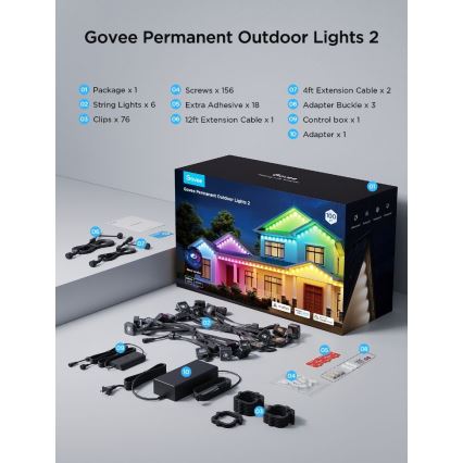 Govee - LED RGBIC niz ugradnih svjetala, 30 m, Wi‑Fi, Matter, IP67