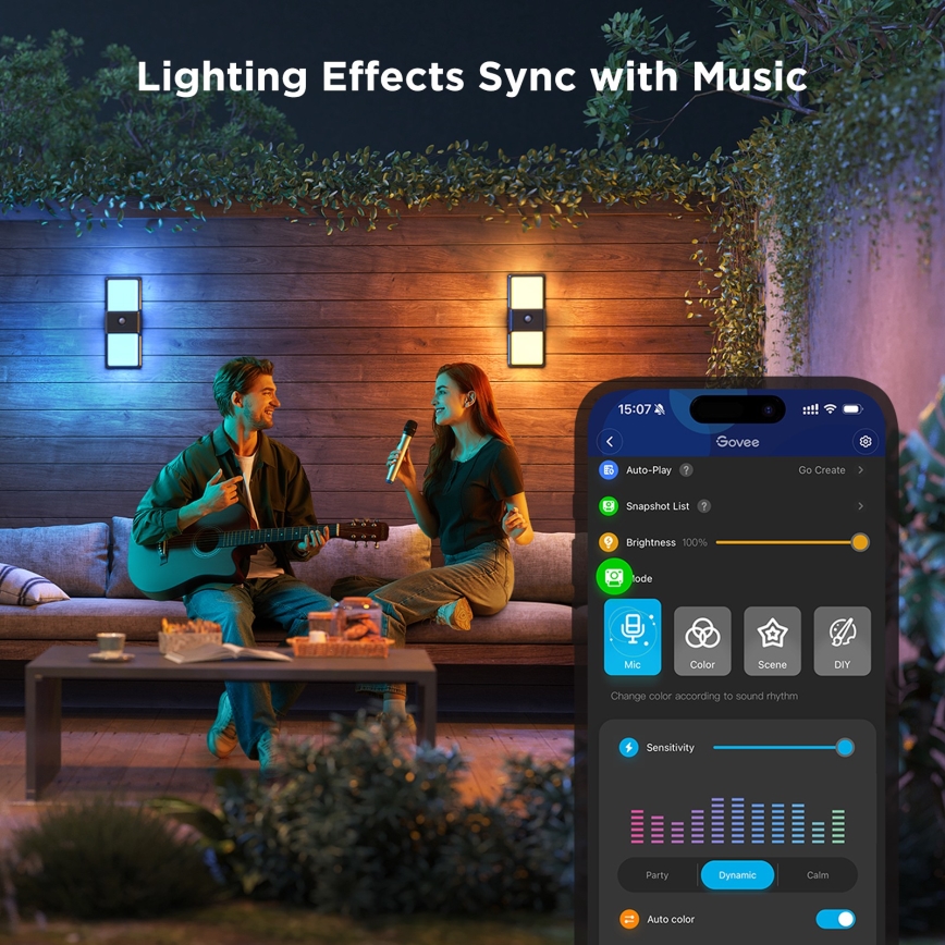 Govee - LED RGBIC Prigušiva vanjska zidna svjetiljka sa senzorom LED/230V IP65 2700-6500K Wi-Fi