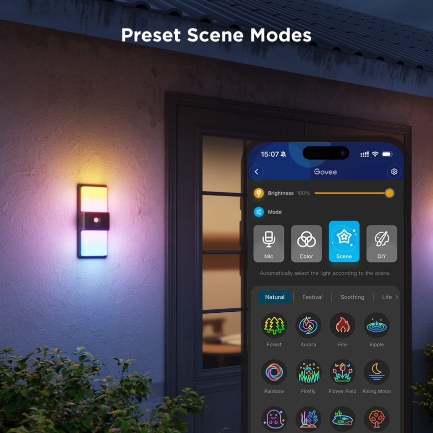 Govee - LED RGBIC Prigušiva vanjska zidna svjetiljka sa senzorom LED/230V IP65 2700-6500K Wi-Fi
