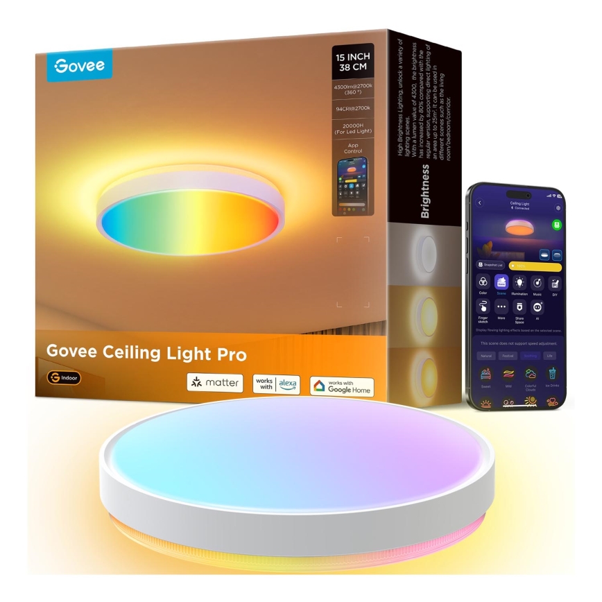Govee - LED RGBIC Prigušiva stropna svjetiljka LED/49W/230V 2700-6500K Wi-Fi