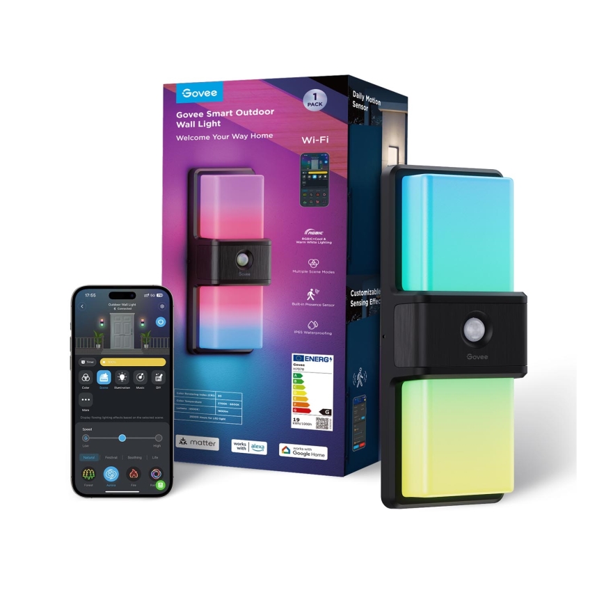 Govee - LED RGBIC Prigušiva vanjska zidna svjetiljka sa senzorom LED/230V IP65 2700-6500K Wi-Fi