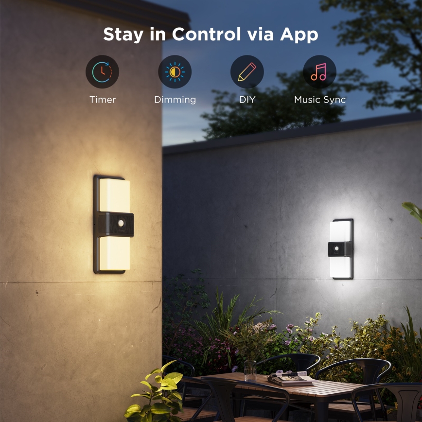 Govee - LED RGBIC Prigušivo vanjsko zidno svjetlo s senzorom MATTER LED/230V IP65 2700-6500K Wi-Fi