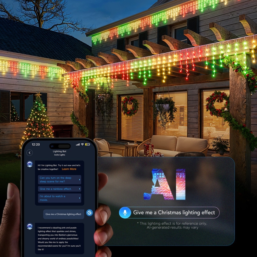 Govee - LED RGBIC Vanjski niz ledenica 10m Wi-Fi Matter IP65