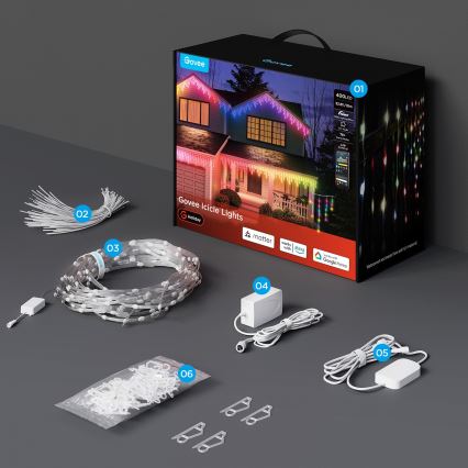 Govee - LED RGBIC Vanjski niz ledenica 10m Wi-Fi Matter IP65