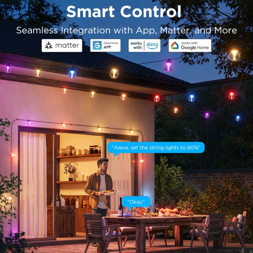 Govee - LED RGBICW Prigušivi vanjski dekorativni lanac LED/24W/230V IP67 2700-6500K Wi-Fi