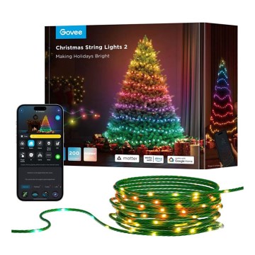 Govee - LED RGBICW Vanjska božićna svjetlosna lanac 2700-6500K 20m Wi-Fi Matter IP66