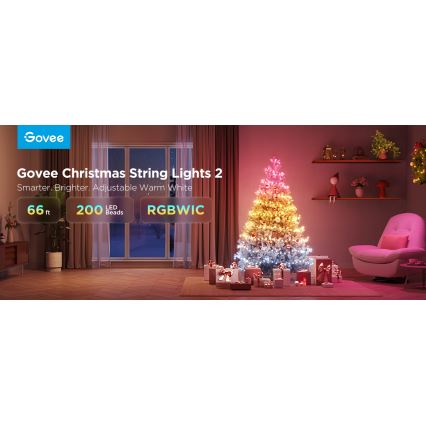 Govee - LED RGBICW Vanjska božićna svjetlosna lanac 2700-6500K 20m Wi-Fi Matter IP66