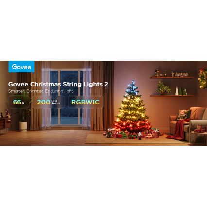 Govee - LED RGBICW Vanjska božićna svjetlosna lanac 2700-6500K 20m Wi-Fi Matter IP66
