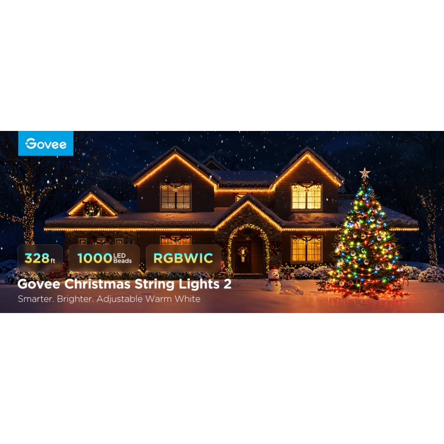 Govee - LED RGBICW Vanjska božićna svjetlosna lanac 2700-6500K 20m Wi-Fi Matter IP66
