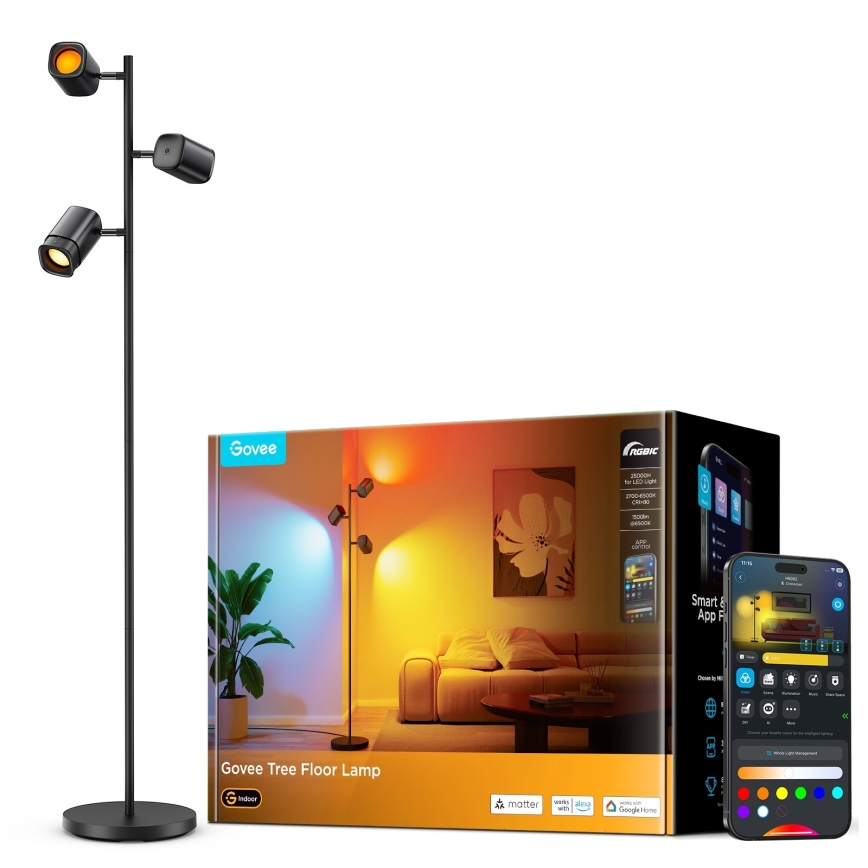 Govee - LED RGBICWW podna lampa TREE MATTER s regulacijom svjetline LED/48W/230V Wi-Fi