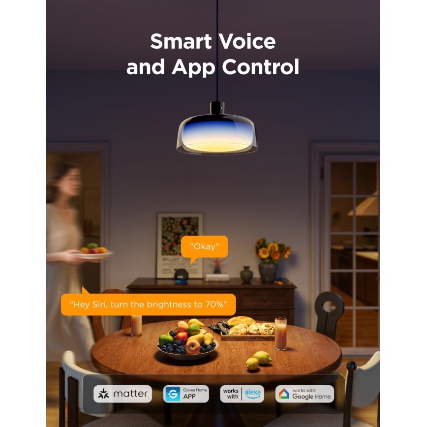 Govee - LED RGBICWW Prigušivi luster na kabelu LED/21W/230V Matter Wi-Fi