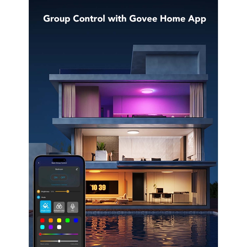 Govee - LED RGBICWW stropna svjetiljka s prigušivanjem LED/29 W/230 V, promjer 30 cm, Matter, Wi-Fi