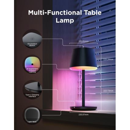 Govee - LED RGBICWW Stolna svjetiljka s mogućnošću prigušivanja CLASSIC MATTER LED/10W/5V 4800mAh Wi-Fi