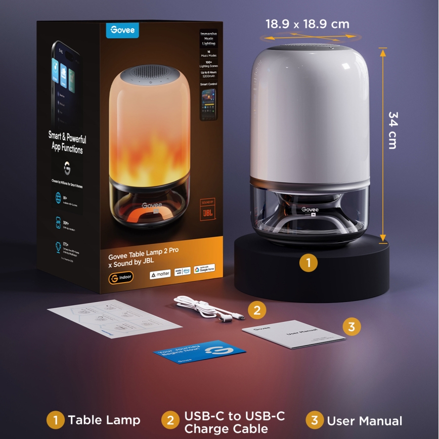 Govee - LED RGBW stolna lampa s podesivom svjetlinom i zvučnikom LED/36W/12V Wi-Fi