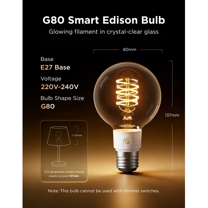 Govee - LED RGBWW prigušivačka žarulja Smart MATTER G80 E27/5W/230V 2700-6500K Wi-Fi
