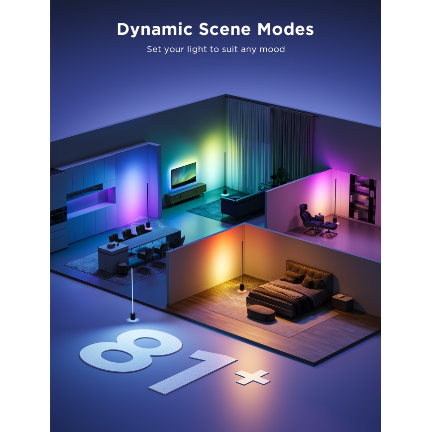 Govee - LED podesiva podna lampa s zvučnikom Pro RGBICWW 2200-65000K Wi-Fi + daljinski upravljač