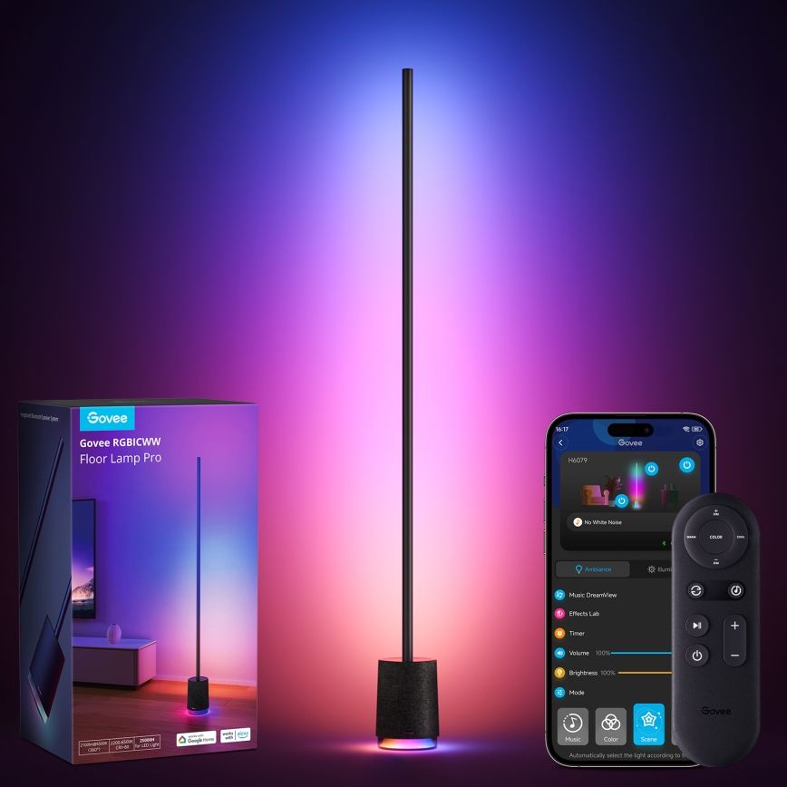 Govee - LED podesiva podna lampa s zvučnikom Pro RGBICWW 2200-65000K Wi-Fi + daljinski upravljač