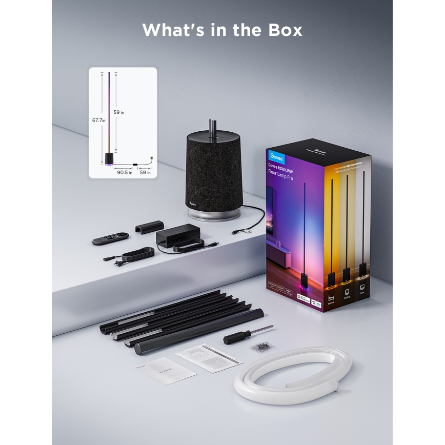 Govee - LED podesiva podna lampa s zvučnikom Pro RGBICWW 2200-65000K Wi-Fi + daljinski upravljač
