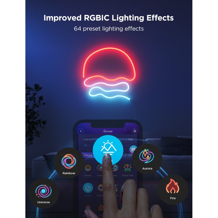 Govee - Neon 2 MATTER fleksibilna LED traka 5m RGBIC Wi-Fi IP67